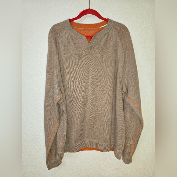 Tommy Bahama Men's Xl Orange and Beige Reversable Long Sleeve Pullover Sweater - Picture 2 of 10
